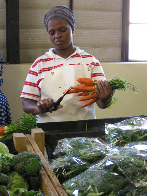 carrot-trimming Exquisite care is taken to present the vegetables beautifully.
