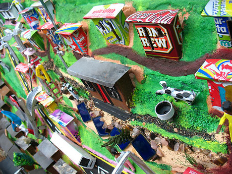 recycled materials make a 3d township scene