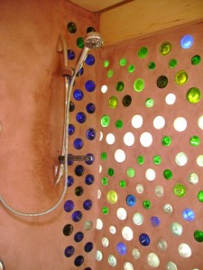 Shower room in earthship uses recycled glass bottles shower room l 225x300 Earthship Workshop with Michael Reynolds